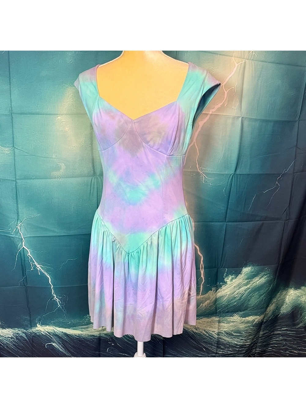 Tie-Dye Pastel Mini Dress - Aqua & Lavender